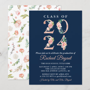 Invitation Classe Florale de corail de 2024 Marine Bleue Grad