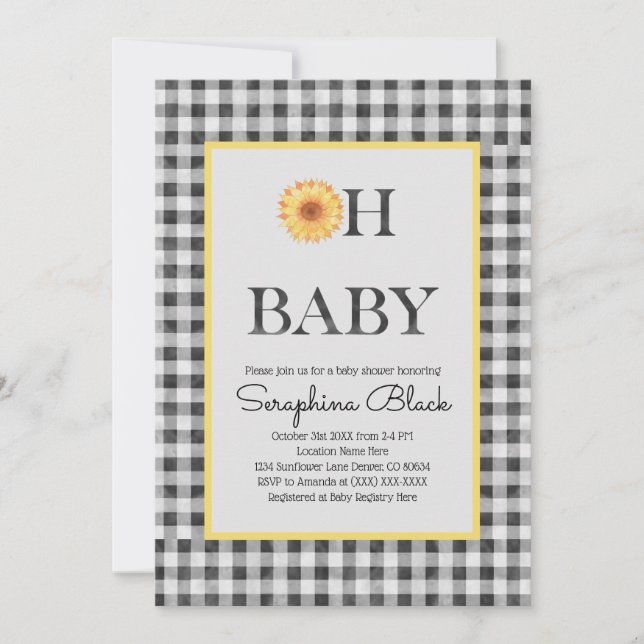 Invitation Classé Jaune Et Noir Baby shower De Pique-Nique Ét (Devant)