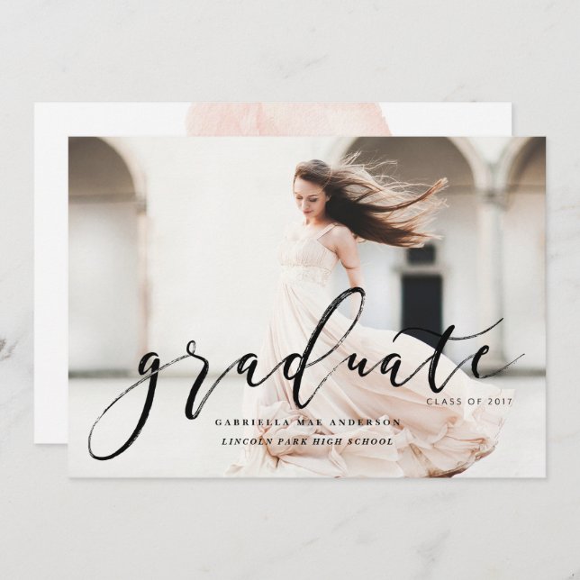 Invitation CLASSE Lettrée À LA Main DE 2017 Graduation Invita (Devant / Derrière)