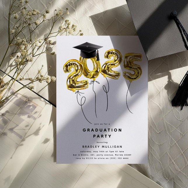 Invitation Classe minimale de '2025' Gold Ballons Graduation (Créateur téléchargé)