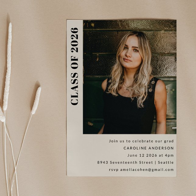 Invitation Classe moderne 2023 Cream Photo Graduation Party (Créateur téléchargé)