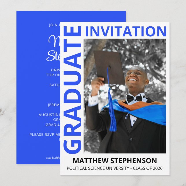 Invitation Classe moderne BLUE de 2026 Photo de la soirée de  (Devant / Derrière)