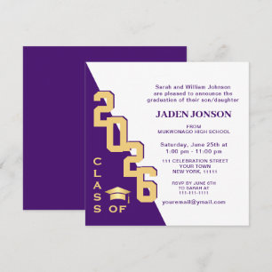 Invitation Classe moderne de 2022 Gold Purple Graduation Part
