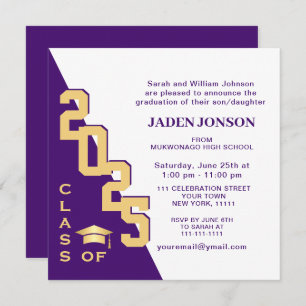 Invitation Classe moderne de 2022 Gold Purple Graduation Part