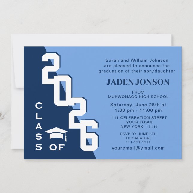 Invitation Classe moderne de 2024 Grad Blue Grad Graduation P (Devant)
