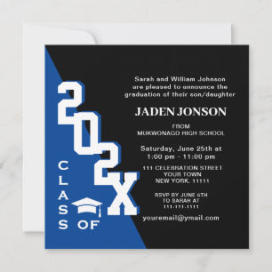 Invitation Classe moderne de 2025 Blue Black Graduation Party