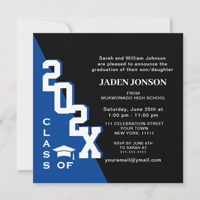 Invitation Classe moderne de 2025 Blue Black Graduation Party (Devant)