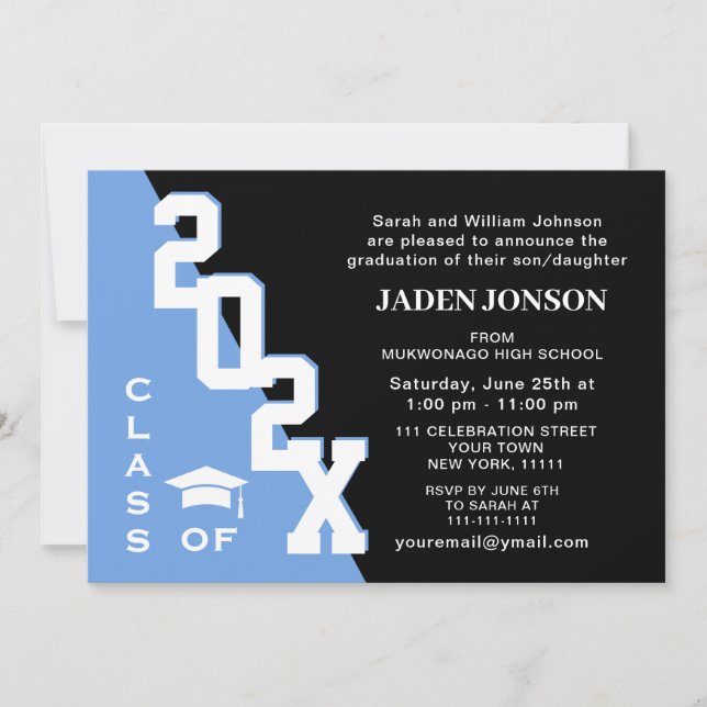 Invitation Classe moderne de 2025 Blue Black Graduation Party (Devant)