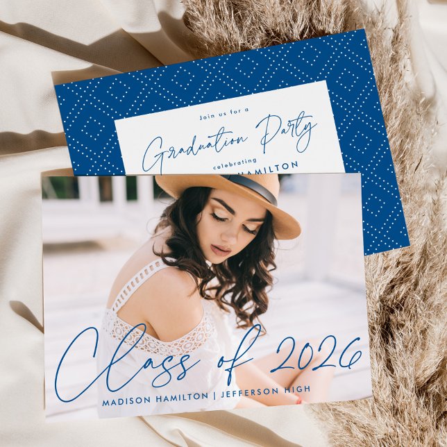 Invitation Classe moderne de 2025 Blue Script Graduation Part (Créateur téléchargé)