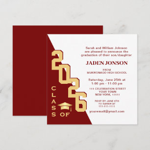 Invitation Classe moderne de 2025 Golden Red Graduation Party