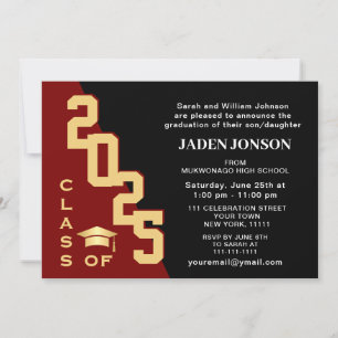 Invitation Classe moderne de 2025 Golden Red Graduation Party