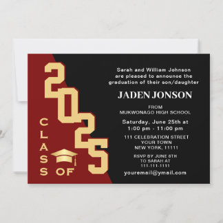 Invitation Classe moderne de 2025 Golden Red Graduation Party