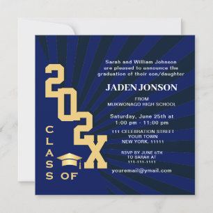 Invitation Classe moderne de 2025 Marine Black Graduation Par