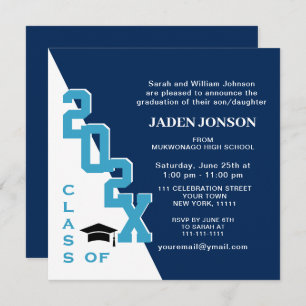 Invitation Classe moderne de 2025 Navy Blue Graduation Party