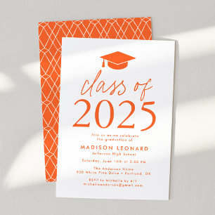 Invitation Classe moderne de 2025 Orange Graduation Party