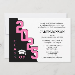 Invitation Classe moderne de 2025 Pink Black Graduation Party
