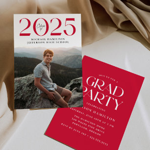 Invitation Classe moderne de 2025 Red Photo Graduation Party