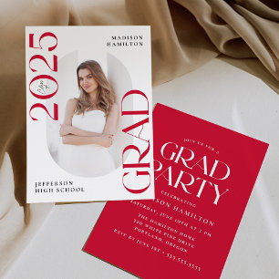 Invitation Classe moderne de 2025 Red Photo Graduation Party