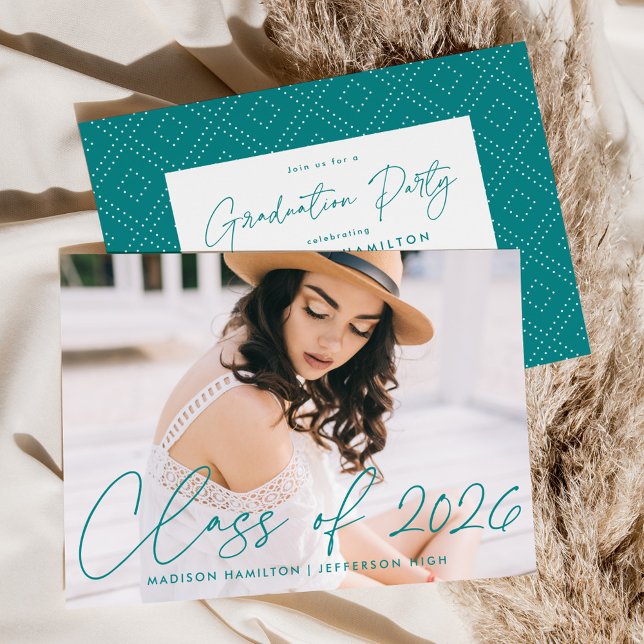 Invitation Classe moderne de 2025 Turquoise Script Graduation (Créateur téléchargé)
