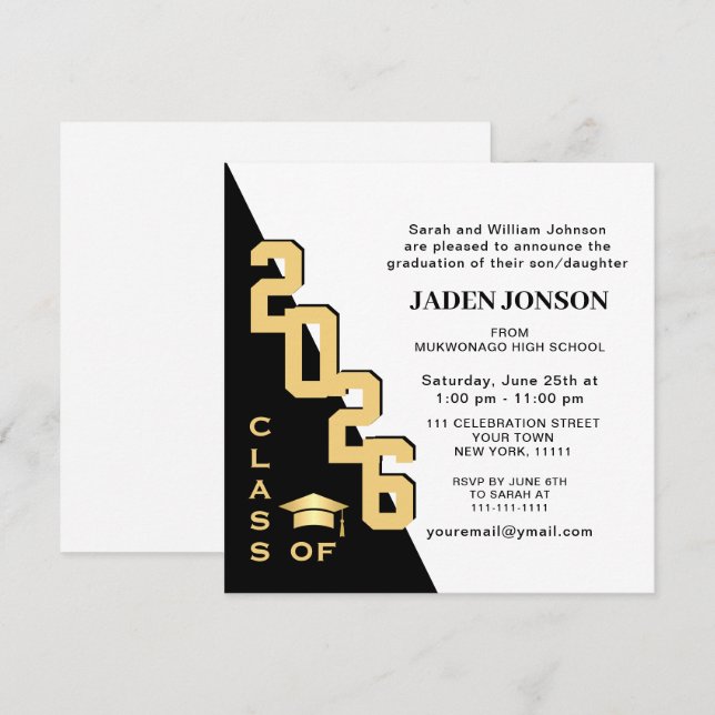 Invitation Classe moderne de 2025 White Black Graduation Part (Devant / Derrière)