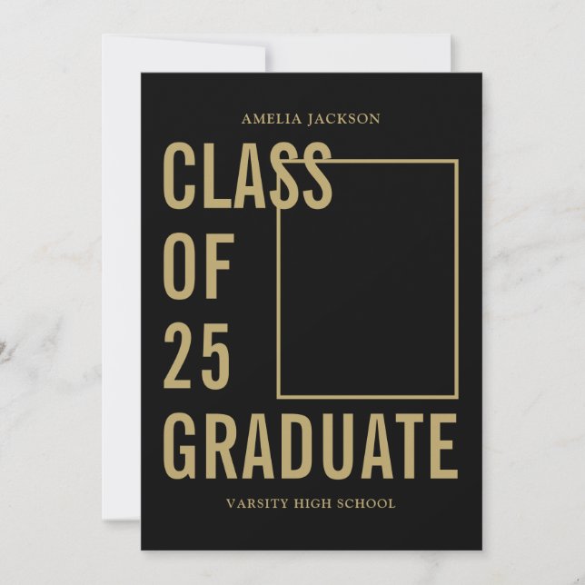 Invitation Classe Moderne De 25 Black & Gold Graduation Party (Devant)