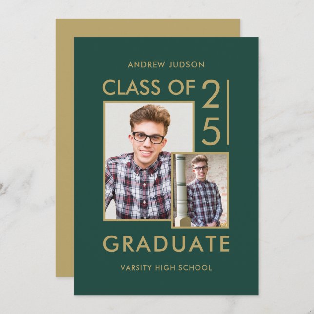 Invitation Classe Moderne De 25 Green 2 Photos Open House (Devant / Derrière)