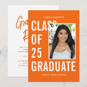 Invitation Classe Moderne De 25 Orange Graduation Party