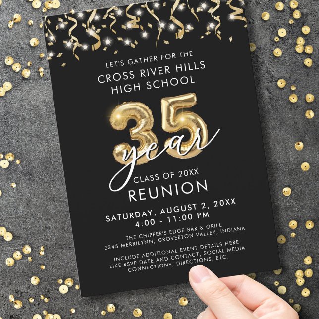Invitation Classe moderne Retrouvailles 35 Ans Flux Noir Or (Créateur téléchargé)