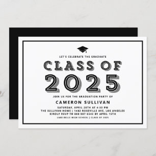 Invitation Classe noire de 2025 Casquette Rétro Graduation