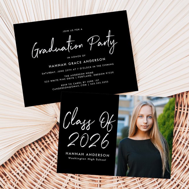 Invitation Classe Noire de Script Moderne de 2025 Graduation  (Créateur téléchargé)