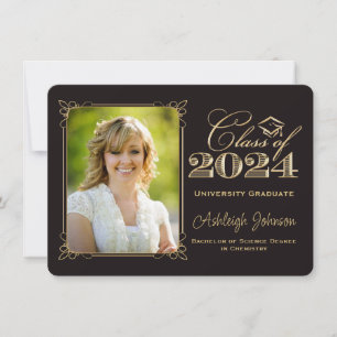 Invitation Classe Noire, Or de 2024 Photo Graduation