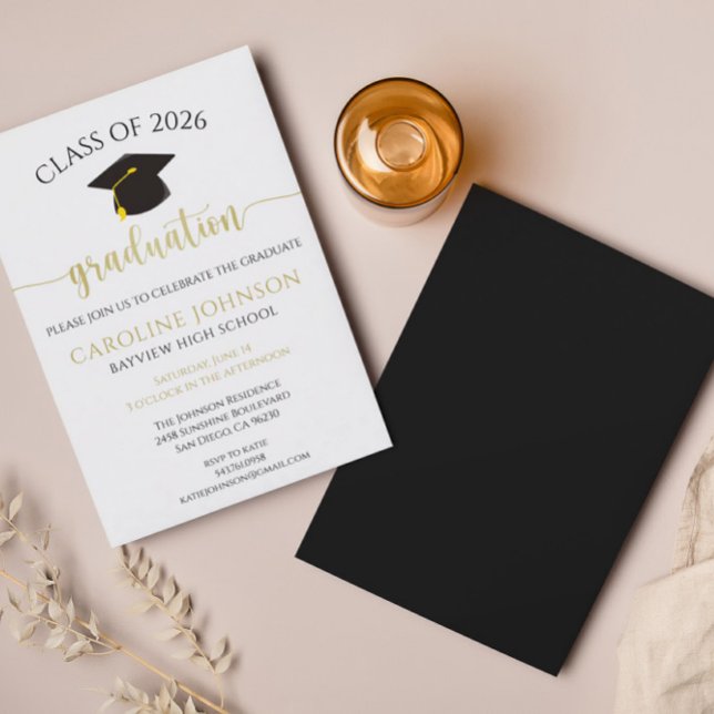 Invitation Classe Noire & Or De La Partie De Graduation (Créateur téléchargé)