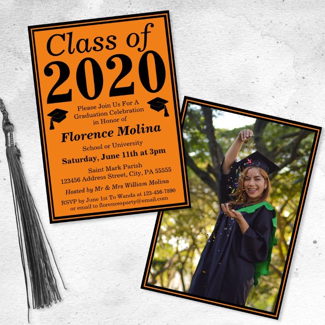 Invitation Classe noire orange de 2024 Graduation Photo (Créateur téléchargé)
