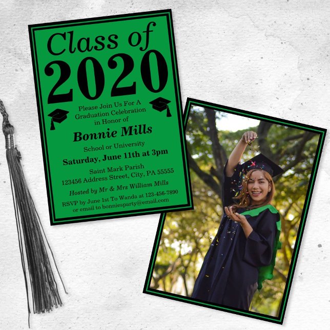Invitation Classe noire verte de 2024 Graduation Photo (Créateur téléchargé)
