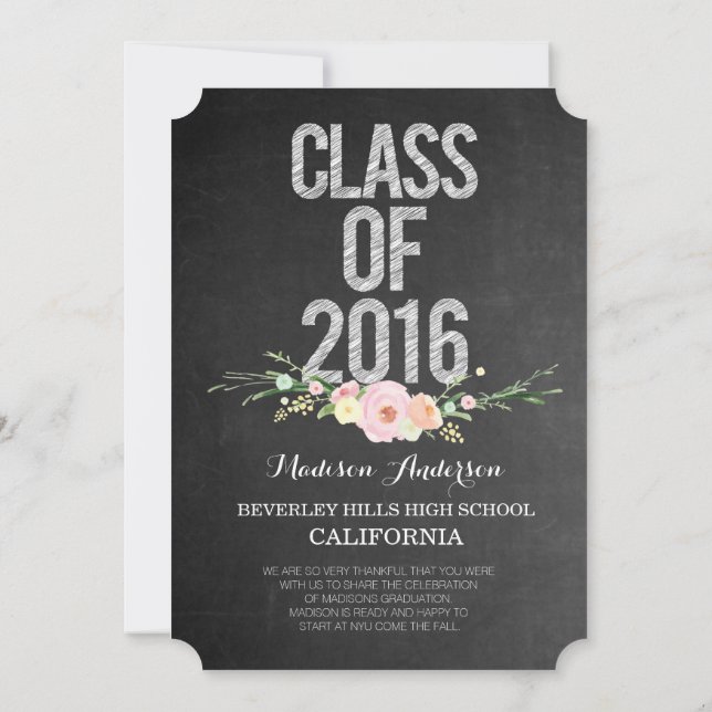 Invitation Classe photo de fin d'études de 2016 Chalkboard Fl (Dos)