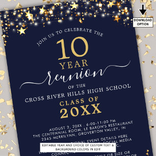 Invitation Classe Reunion Marine Bleu étoiles Or Éclairage Ch