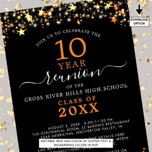 Invitation Classe Réunion Noir Orange Étoiles Éclairage Chaqu