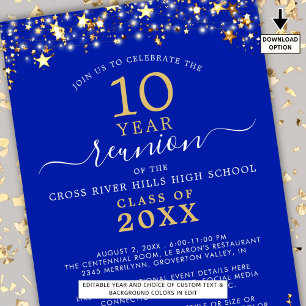 Invitation Classe Reunion Royal Blue Gold Star Éclairage chaq