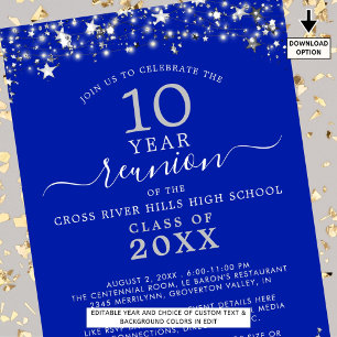 Invitation Classe Reunion Royal Blue Silver Stars N'importe q