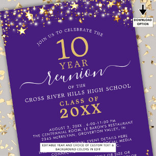 Invitation Classe Réunion Violet Or Étoiles Éclairage N'impor