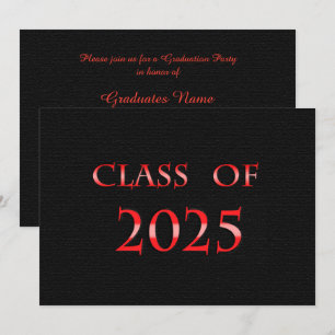 Invitation Classe rouge et noire de 2025 Graduation Party