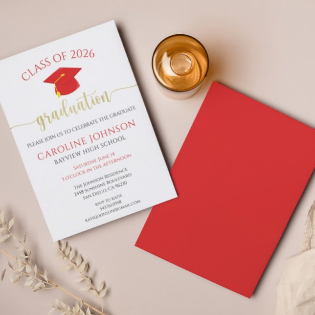 Invitation Classe rouge et or de la fête de graduation (Créateur téléchargé)