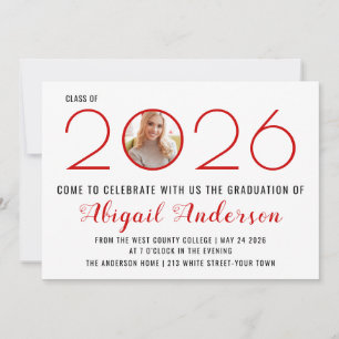 Invitation Classe rouge moderne de photo de graduation 2025
