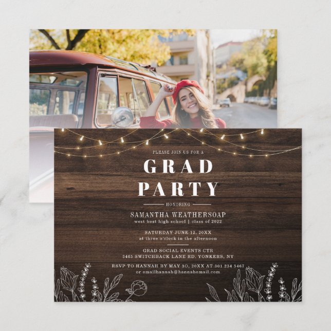 Invitation Classe Rustic Grad de 2025 Graduation Party Photo (Devant / Derrière)