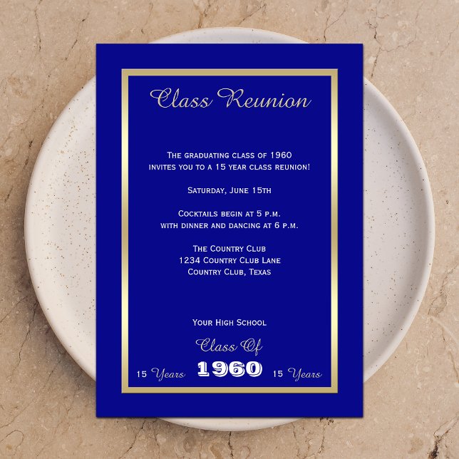 Invitation Classe secondaire Réunion Classique Bleu Or Accent (Créateur téléchargé)