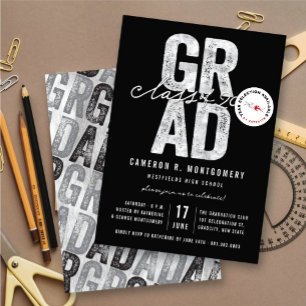Invitation Classe Silver GRAD de 2024 Stylish Graduation Part