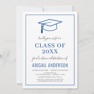 Invitation Classe simple moderne de 2023 Blue Graduation Phot