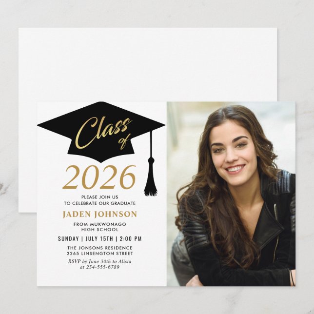 Invitation Classe simple moderne de 2023 Photo Graduation Par (Devant / Derrière)