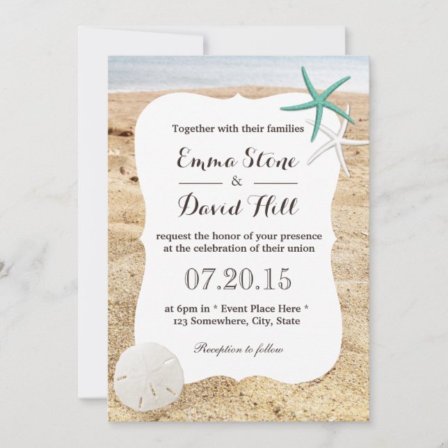 Invitation Classe Starfish & Sand Dollar Beach Wedding (Devant)