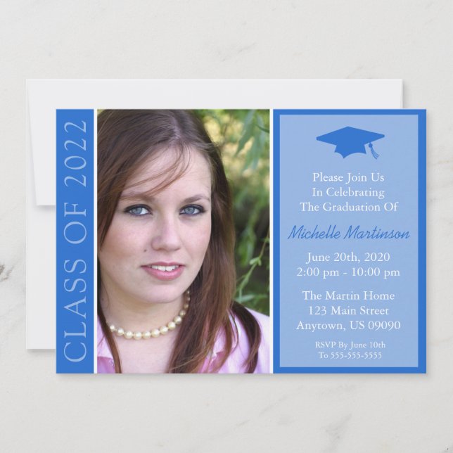 Invitation Classe Traditionnelle De 2022 Graduation (Bleu) (Devant)